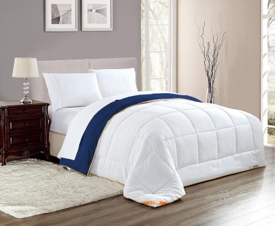 SGI Bedding Solid Single Comforter for  Mild Winter(Cotton, White/Navy Blue)