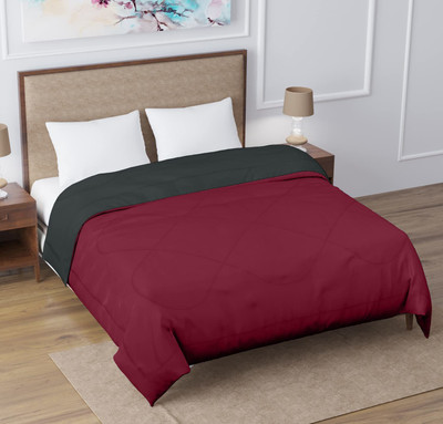 Magixy Solid Single Comforter for  Mild Winter(Poly Cotton, Maroon & Grey)