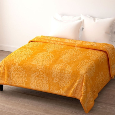 Convalexa Floral Double Mink Blanket for  Heavy Winter(Polyester, Gold)