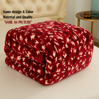 HOLYKRAFT Self Design Double Mink Blanket for  Mild Winter(Microfiber, Maroon)