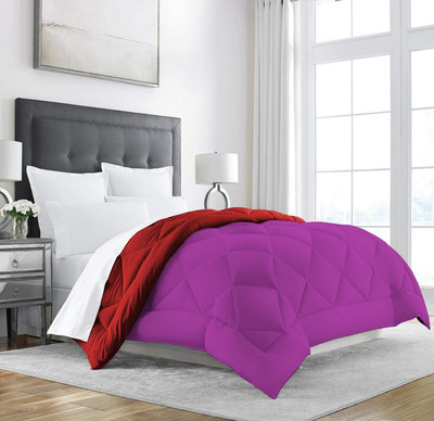 Linenovation Solid Double Comforter for  Heavy Winter(Polyester, Red : Hot Pink)
