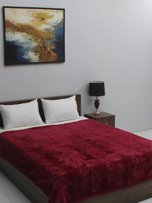 Barbarik Floral Double Mink Blanket for  Mild Winter(Microfiber, Maroon)