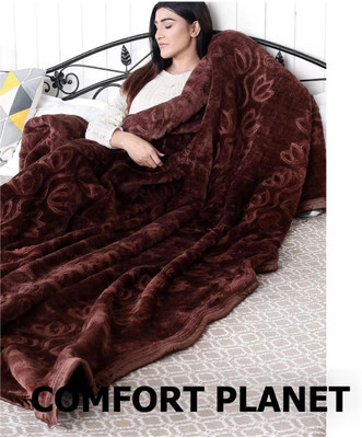 COMFORT PLANET Self Design Double Mink Blanket for  Mild Winter(Woollen Blend, Brown)