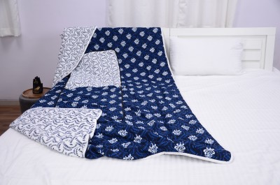 Divine Casa Floral Single Comforter for  AC Room(Microfiber, Blue, White)