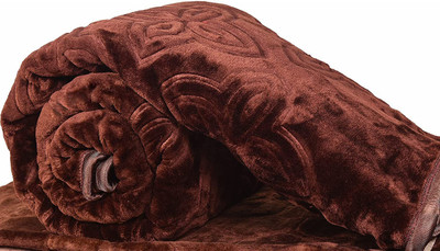 MFI Embroidered Double Mink Blanket for  Heavy Winter(Microfiber, Brown)