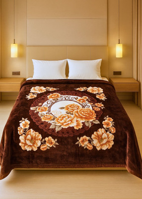 Signature Floral King Mink Blanket for  Heavy Winter(Polyester, Cozy Brown)