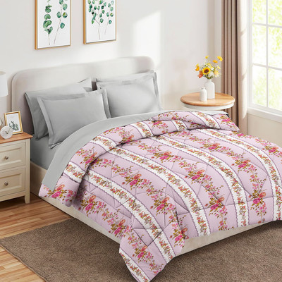 BSB HOME Abstract Single Comforter for  Heavy Winter(Microfiber, Pink & White1)