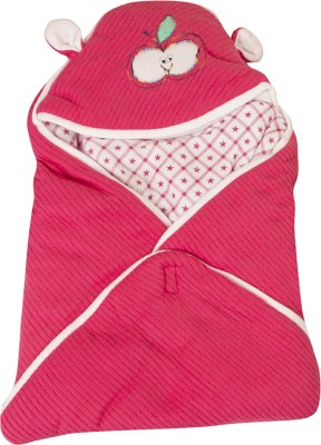 First Sleep Printed Crib Hooded Baby Blanket for  Heavy Winter(Woollen Blend, Hot Pink)