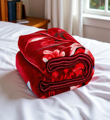 GKM Floral Double Mink Blanket for  Heavy Winter(Polyester, Red, White)