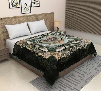 HOLYKRAFT Self Design Double Mink Blanket for  Heavy Winter(Polyester, Green)