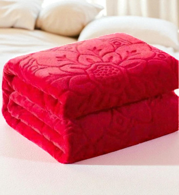 GKM Floral Double Mink Blanket for  Heavy Winter(Microfiber, Red)
