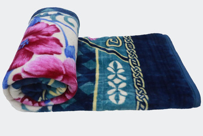 COZYEXPORTS Printed Double Mink Blanket for  Heavy Winter(Microfiber, petrol blue flower printed)