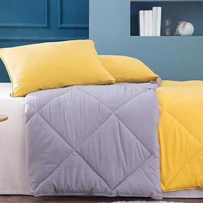 Navhal s Solid Single Comforter for  Heavy Winter(Poly Cotton, Grey-Yellow)