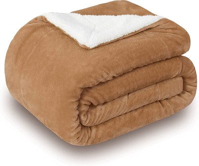 Flipkart Perfect Homes Solid Single Sherpa Blanket for  Heavy Winter(Polyester, Beige & White)