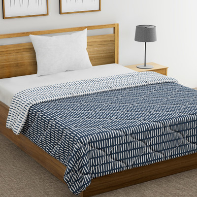 Divine Casa Printed Single Comforter for  Mild Winter(Microfiber, Grey and White)