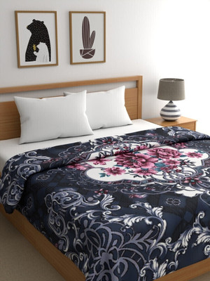 Raymond Home Floral Double Mink Blanket for  Heavy Winter(Polyester, Blue)