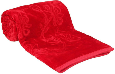 Retreat Self Design Single Mink Blanket for  Heavy Winter(Woollen Blend, Floral Red)