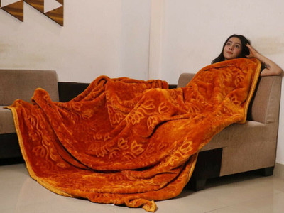 Convalexa Floral Double Mink Blanket for  Heavy Winter(Microfiber, Golden)