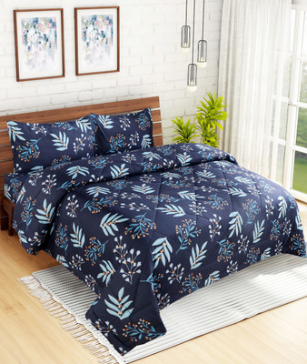 Floating Dreams Checkered King, Double Comforter for  Mild Winter(Microfiber, Blue)