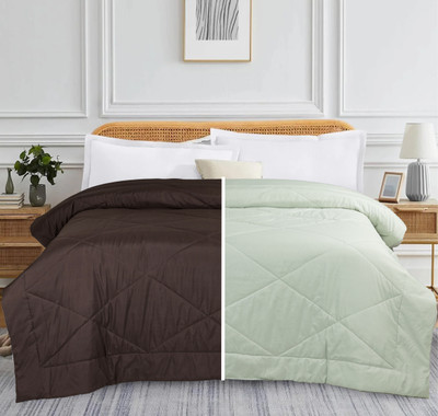 Floating Dreams Self Design, Solid, Checkered Single Comforter for  Mild Winter(Microfiber, Brown, Mint Green)