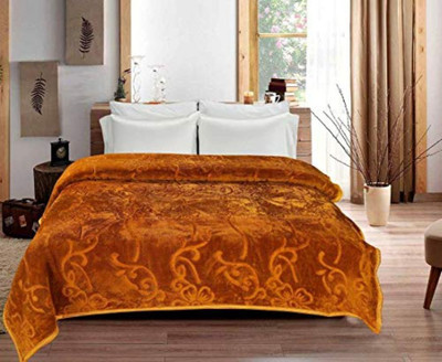 MFI Floral Double Mink Blanket for  Heavy Winter(Microfiber, Gold)