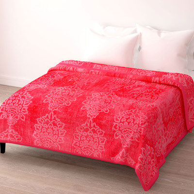 SPANGLE Self Design Double Mink Blanket for  Mild Winter(Microfiber, Pink)