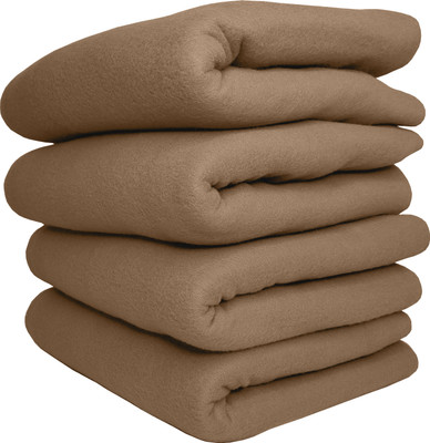 HOMIEE Solid Double Fleece Blanket for  AC Room(Polyester, 4 Camel)