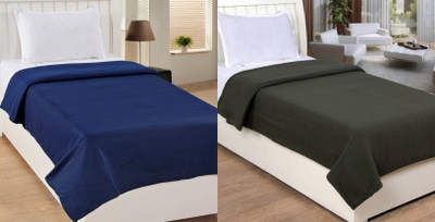 VORDVIGO Solid Single Fleece Blanket for  Mild Winter(Polyester, Blue, Green)