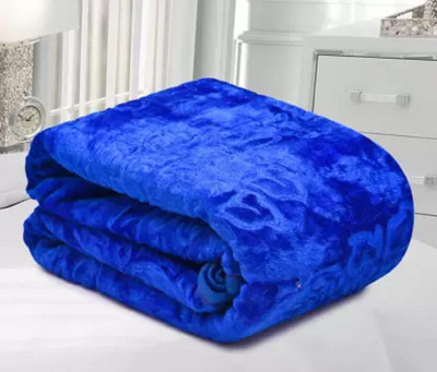 Retreat Self Design Single Mink Blanket for  AC Room(Woollen Blend, Blue)