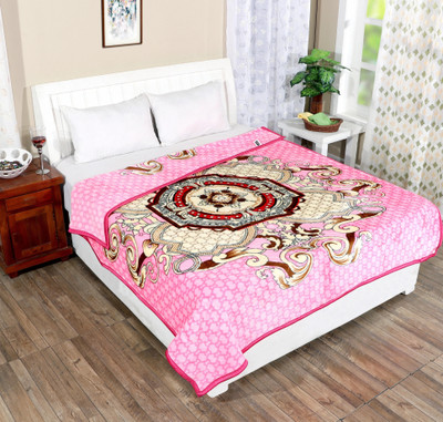 IWS Printed Double Mink Blanket for  AC Room(Woollen Blend, Pink)