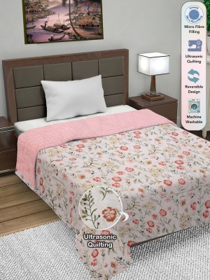 Fabinaliv Floral Single Comforter for  Heavy Winter(Poly Cotton, Light Pink)