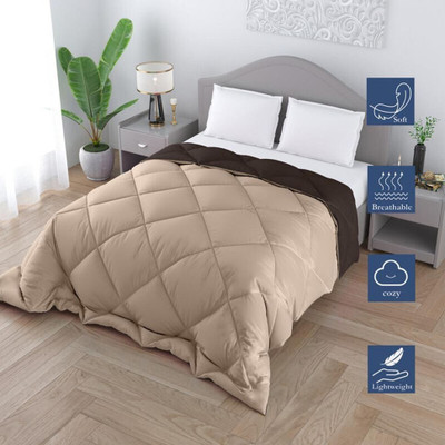 SIE STORE Solid King Quilt for  Heavy Winter(Poly Cotton, Brown & Beige)