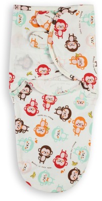 BABYMOON Printed Single Swaddling Baby Blanket for  AC Room(Cotton, Multi Monkey Swaddle Wrap)