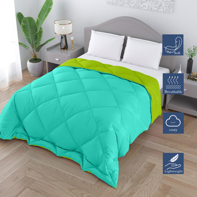 DORISTYLE Solid Single Quilt for  Heavy Winter(Poly Cotton, Parrot Green & Sea Green)