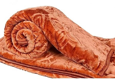 Quickflip Self Design Double Mink Blanket for  Heavy Winter(Fur, golden)