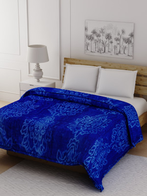 SPANGLE Self Design Double Mink Blanket for  Mild Winter(Microfiber, Blue)