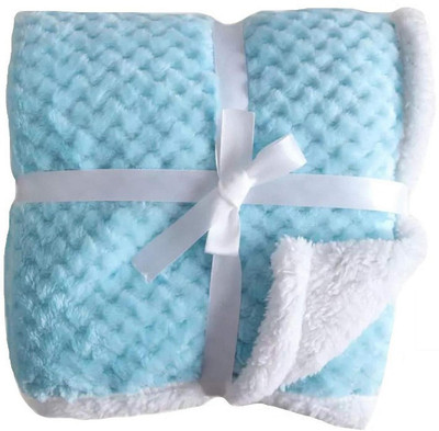 NAMAN Self Design Single Hooded Baby Blanket for  Mild Winter(Polyester, Blue)