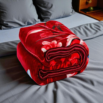 Changers Self Design Single Mink Blanket for  Heavy Winter(Polyester, Red, White)