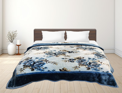HOMIEE Floral Double Thermal Blanket for  Heavy Winter(Polyester, Blue)