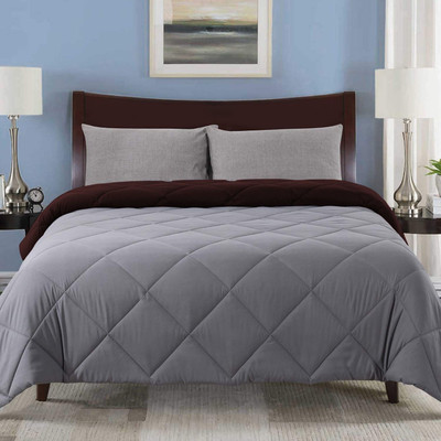 Linenovation Solid Double Comforter for  AC Room(Polyester, Grey-Maroon)