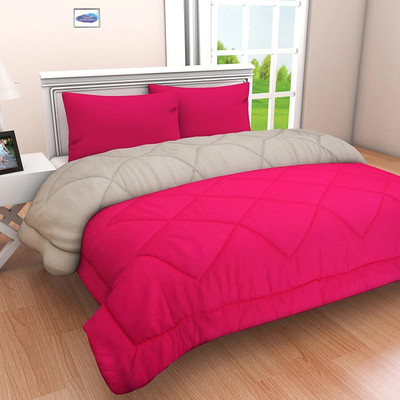 Relaxfeel Solid Double Comforter for  Heavy Winter(Microfiber, Queen Pink, Silver)