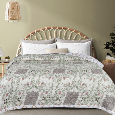 BSB HOME Abstract Double Comforter for  Heavy Winter(Cotton, Beige & Light Green)