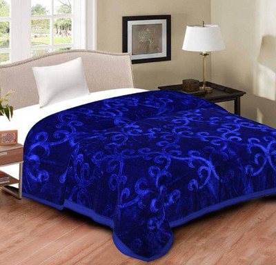 SIMAM Self Design Double Mink Blanket for  Mild Winter(Microfiber, Blue)