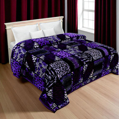 Swikon star Floral Double Mink Blanket for  Heavy Winter(Polyester, Purple, White)