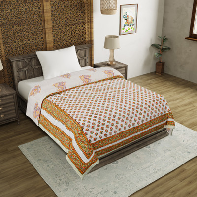 Blocks Of India Paisley Single Quilt for  Mild Winter(Cotton, Orange)