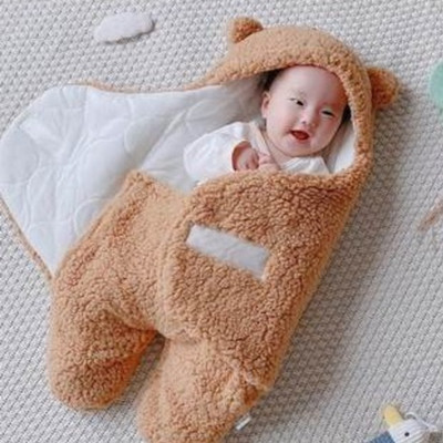 REFFER Solid Single Hooded Baby Blanket for  Heavy Winter(Woollen Blend, Brown)