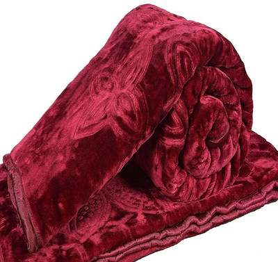 LA VERNE Self Design Double Mink Blanket for  Heavy Winter(Woollen Blend, Maroon)