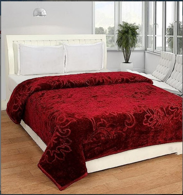 Barbarik Floral Double Mink Blanket for  Mild Winter(Microfiber, Maroon)