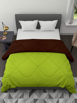 Comfowell Solid Single Comforter for  Heavy Winter(Poly Cotton, Parrot Green & Brown)