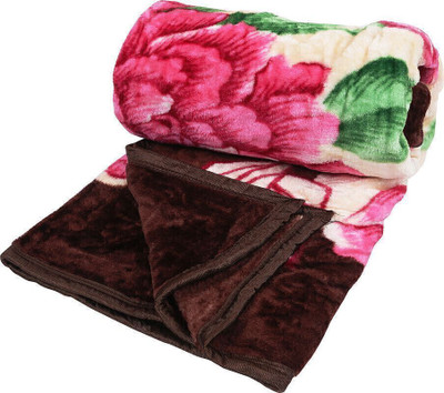 Convalexa Printed Double Mink Blanket for  Heavy Winter(Microfiber, dark brown flower printed)